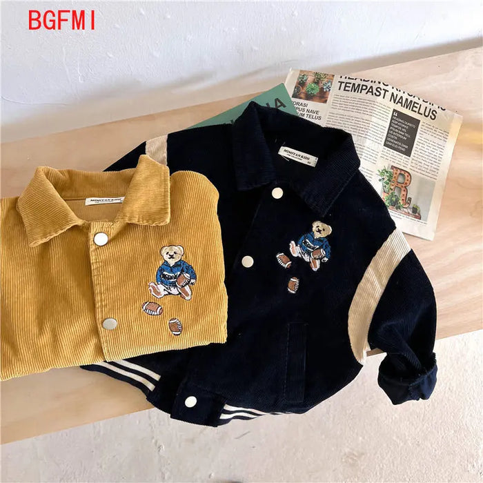 Fashion Cartoon Embroidery Corduroy Jackets for Baby Boys Girls Casual Spring Fall Outwear Toddler Kids Coat Clothes Sports Wear