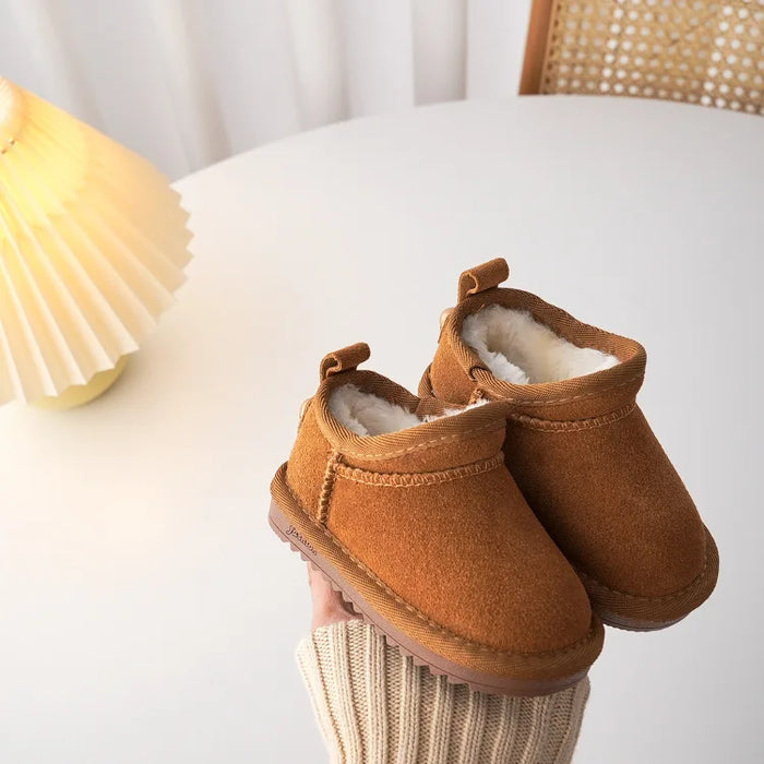 Kids Genuine Cowhide Snow Boots Winter Baby Soft Warm Cotton Shoes With Plush Boys Girls One Fur Suede Boots Princess Retro Boot