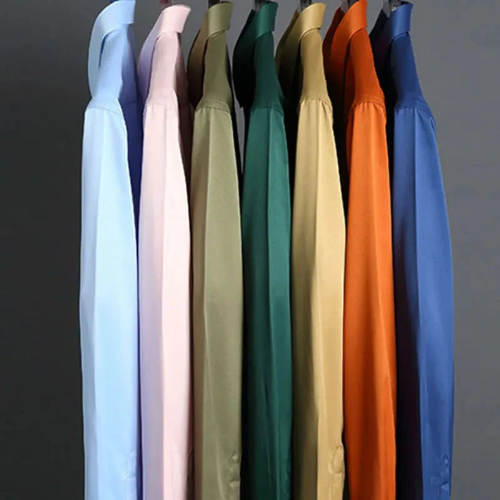 Men's Silk Shirts Long Sleeve Drill Button Solid Color 3XL Silky Business Formal Social No Iron and Wrinkle Soft Fashion Clothes
