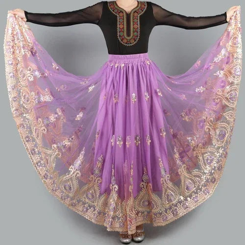 Embroider Chinese Traditional Dance Skirt for Women National  Spanish Flamenco Skirts Vintage Tibetan Dancewear Folk Outfit