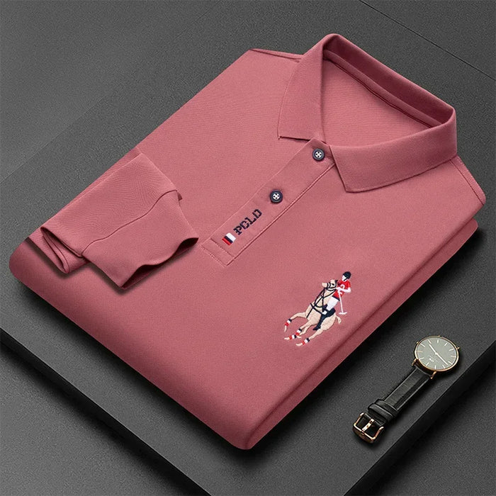 New Fashion Embroidery Men's Long Sleeve POLO Shirt Solid Color Lapel Business Casual Men's Long Sleeve POLO Shirt