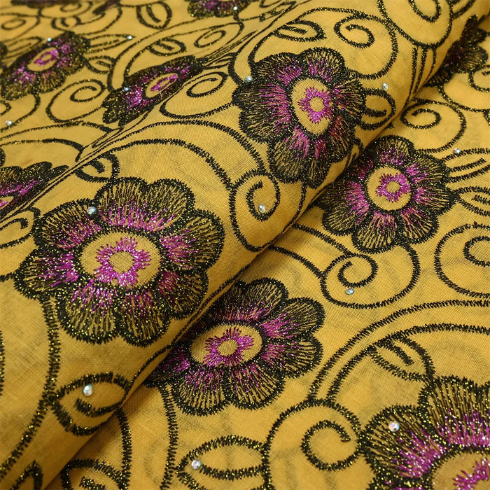 New Design High Quality 2023 African Nigerian Cotton Diy Lace Fabric With Stones Embroidery Party Dress For Sewing Women 5 Yards