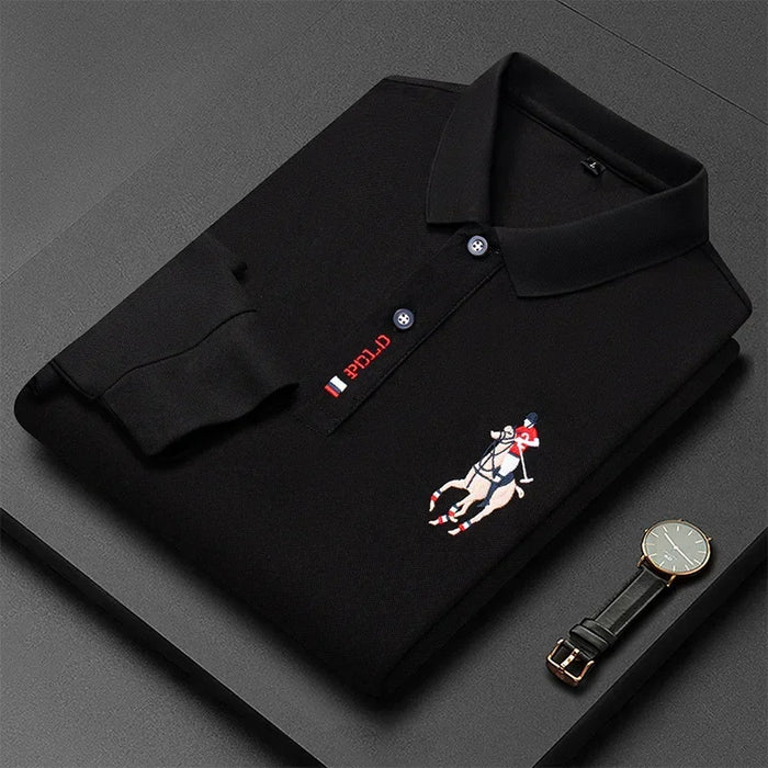 New Fashion Embroidery Men's Long Sleeve POLO Shirt Solid Color Lapel Business Casual Men's Long Sleeve POLO Shirt