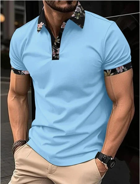 2023 Fashion Men's Short Sleeve Polo Shirt Man Plaid Collar POLO Tee Male Casual Collar T-Shirt Clothing