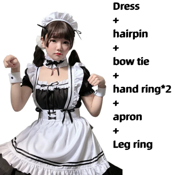 Black White Lolita Maid Girls Women Lovely Cosplay Costume Outfit Dress Sexy French Apron Servant Uniform Exotic CafeMaid 4XL