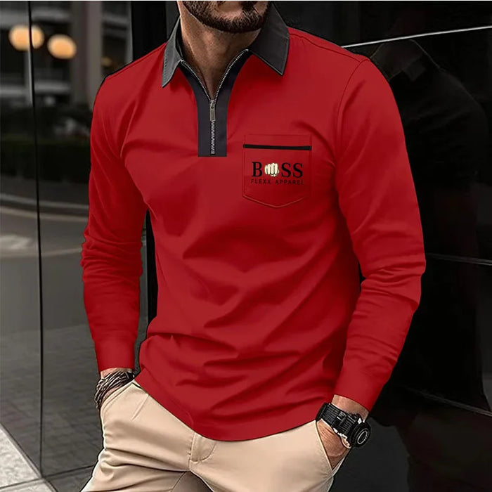 New men's autumn and winter leisure printed long sleeve POLO shirt High quality lapel button down T-shirt European size long sle