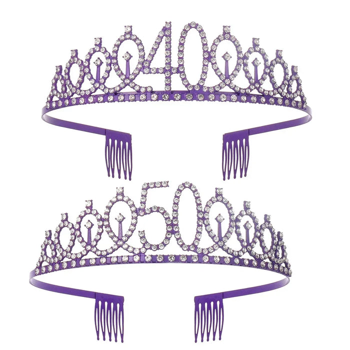 Bling Rhinestone Crystal Crown Tiara Birthday Anniversary Decoration Happy 18 21 30 40 50th Birthday Satin Sash Party Supplies