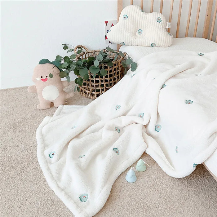 Baby Blanket Soft Fleece Cartoon Bear Embroidery Infant Quilt Blanket Newborn Baby Swaddle Sleeping Blanket Stroller Blanket