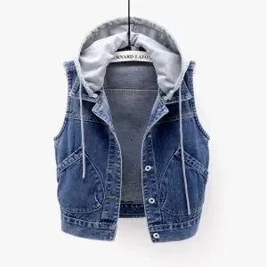 New Denim Vest Women's Spring Autumn Clothes Sleeveless Wild Tops Short Hooded Jacket Women Denim Jeans Vest Jacket Female
