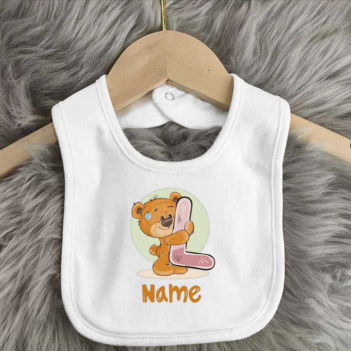 Personalised Baby Bibs Custom Initial Wite Name Boy Girl Cotton Bib  Newborn Saliva Towel Cute Bear Print Bib Baby Shower Gift
