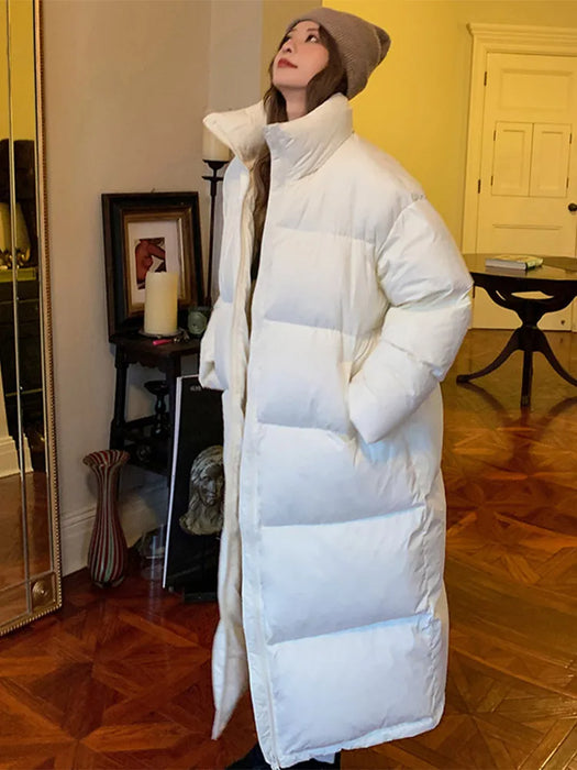 Korean Thick Solid Long Jacket Woman Turn-down Collar Coat Loose Long Sleeve 2023 Winter Female Zipper Warm Casual Warm Clothes