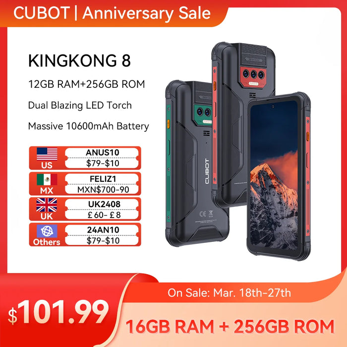 [World Premiere] Cubot KingKong 8, Waterproof Rugged Smartphone Android 13, 12GB RAM(6+6GB), 256GB ROM, 10600mAh,NFC,Add to Cart