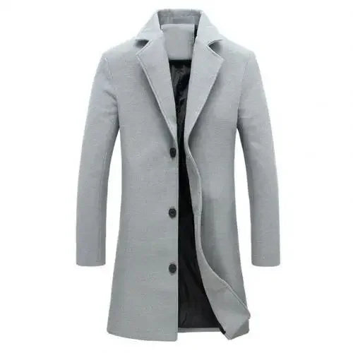 Autumn Winter Fashion Men's Woolen Coats Solid Color Single Breasted Lapel Long Coat Jacket Casual Overcoat Plus Size 5 Colors
