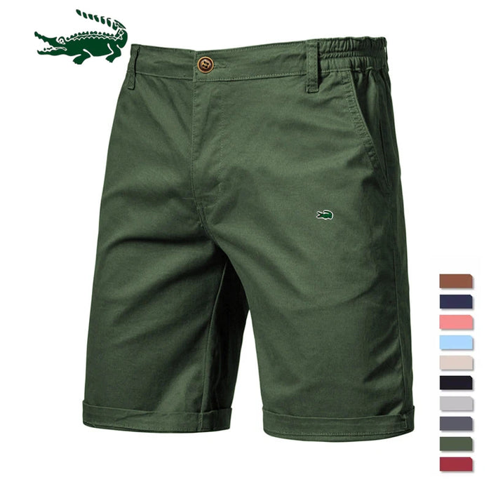 2023 New Summer 100% Cotton Solid Shorts Men High Quality Casual Business Social Elastic Waist Men Shorts 10 Colors Beach Shorts