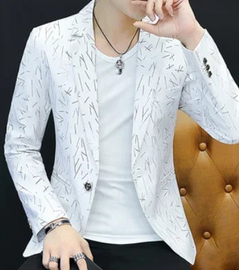 HOO 2024 Men 's casual collar blazers  youth handsome trend Slim print blazers   5XL   6XL