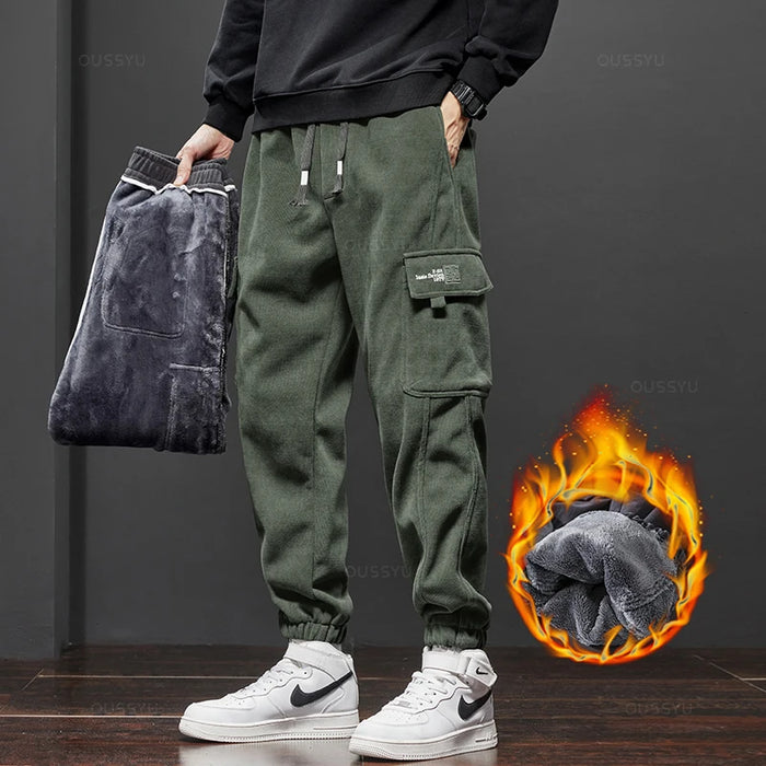 Brand Clothing New Winter Fleece Warm Corduroy Pants Men Cargo Work Thick Baggy Streetwear Joggers Trousers Male Large Size 5XL