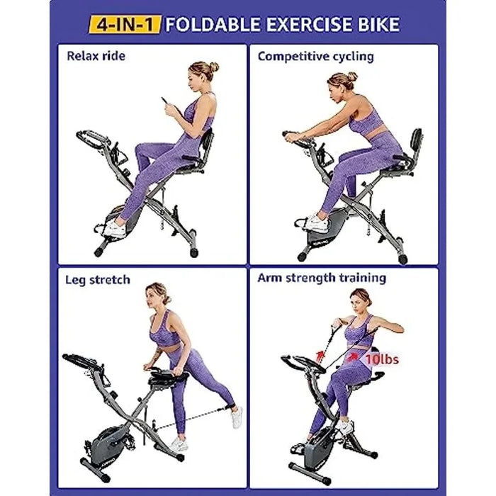 KURONO Stationary Exercise Bike Home Workout | 4 IN 1 Foldable Indoor Cycling Spin Bike Seniors | 330LB Capacity