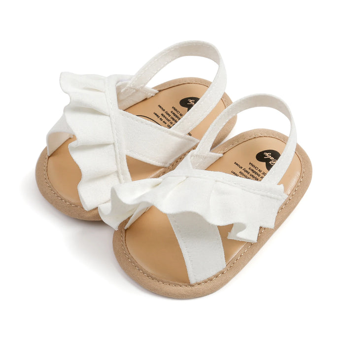 EWODOS Baby Girl Summer Sandals Cute Ruffle Flats Non-Slip Soft Sole Infant Babies Kids First Walkers Clogs Suede Sandals
