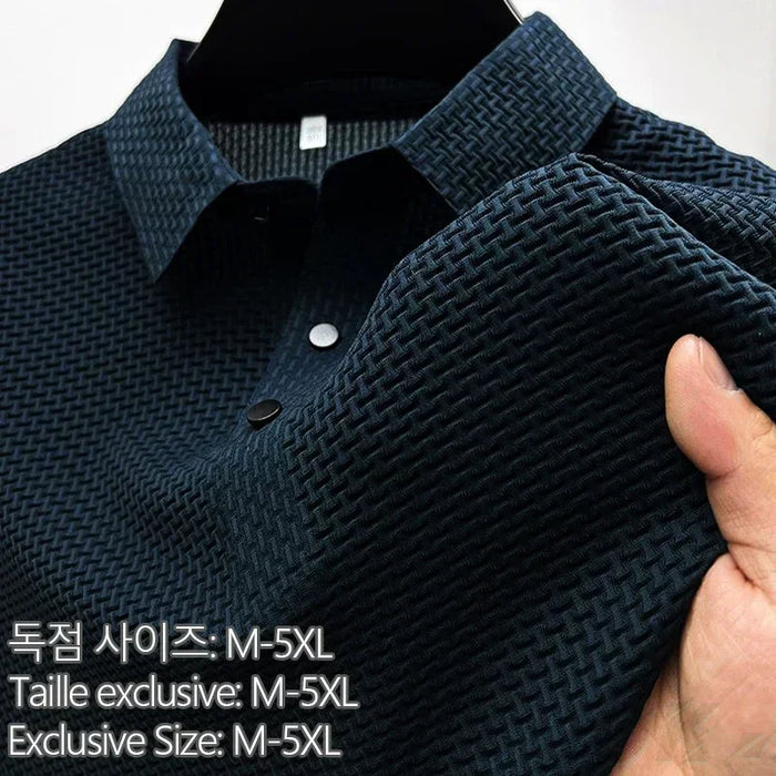 Upto 5XL Summer New Men's Lop-up Hollow Short-sleeved Polo Shirt Ice Silk -VIP Link