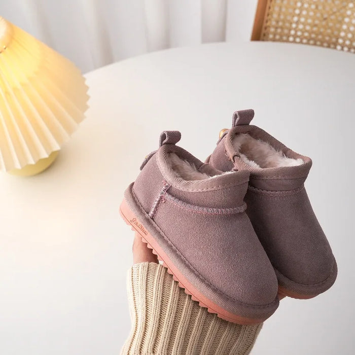 Kids Genuine Cowhide Snow Boots Winter Baby Soft Warm Cotton Shoes With Plush Boys Girls One Fur Suede Boots Princess Retro Boot