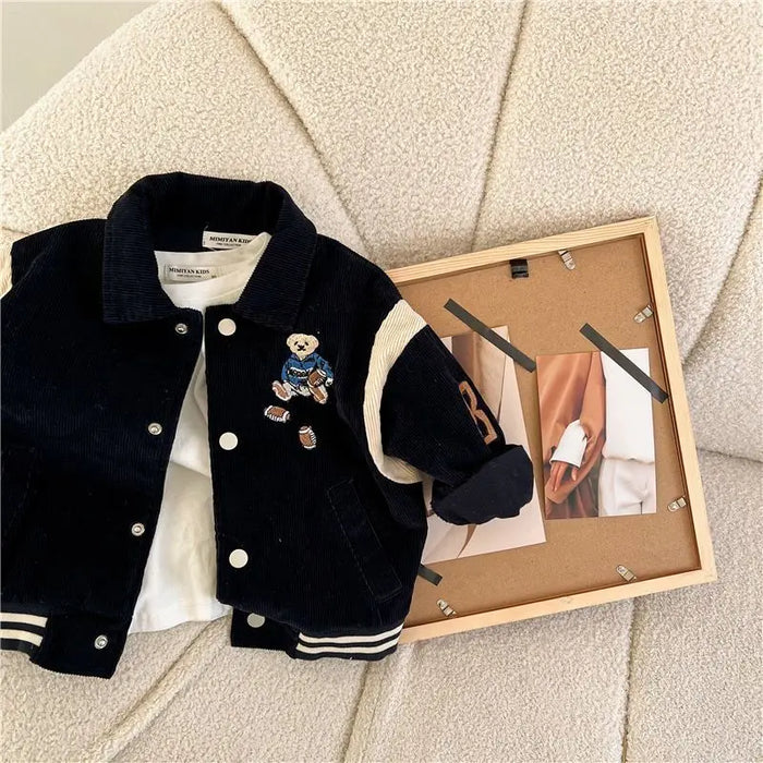 Fashion Cartoon Embroidery Corduroy Jackets for Baby Boys Girls Casual Spring Fall Outwear Toddler Kids Coat Clothes Sports Wear