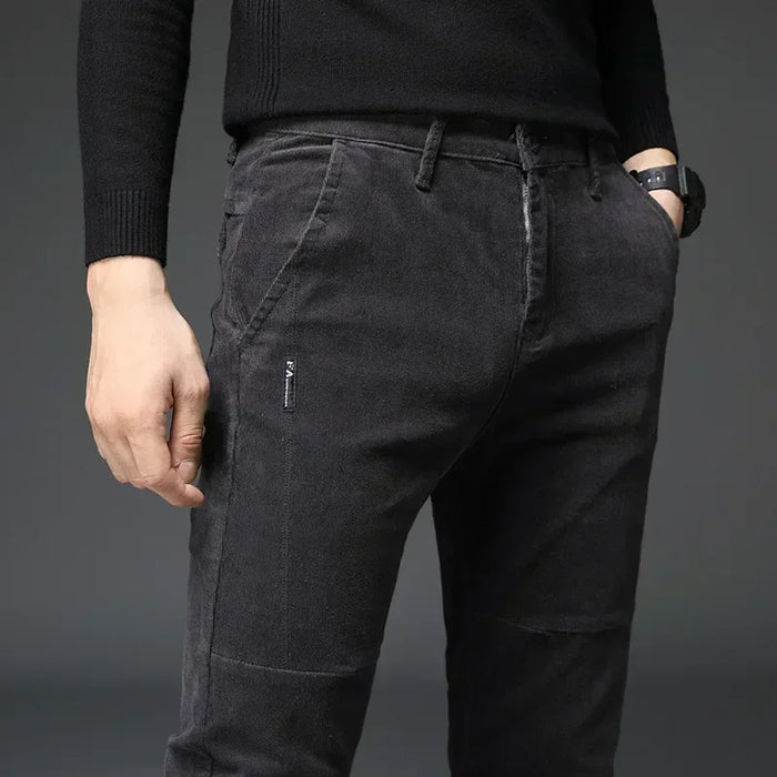 2023 New Winter Fleece Warm Corduroy Pants Men Business Fashion Slim Fit Stretch Thicken Gray Green Fluff Casual Trousers Male