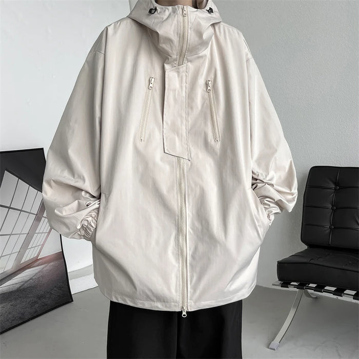 Hooded Jacket for Men Bomber Jacket Men's Windbreakers Zipper Coats Spring Autumn Loose Cargo Jacket Men Casual Sportswear