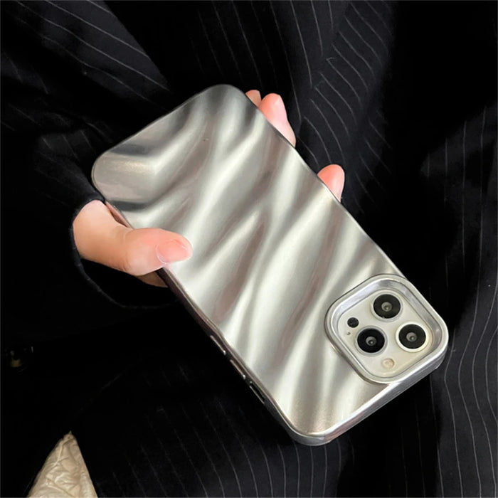 Luxury 3D Silver Silk Pattern Phone Case For iphone 14 13 11 12 Pro Max X XS XR 7 8 Plus SE 3 Brief Shockproof Soft Back Cover