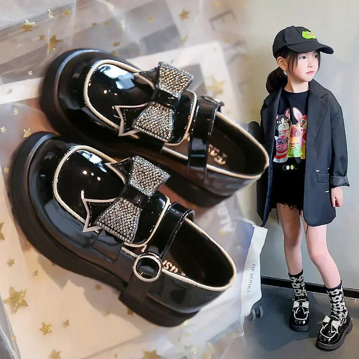 Children‘s Leather Shoes for Toddlers Girls Party Flats Kids Loafers Bowtie 4-9y New Arrival TB2308