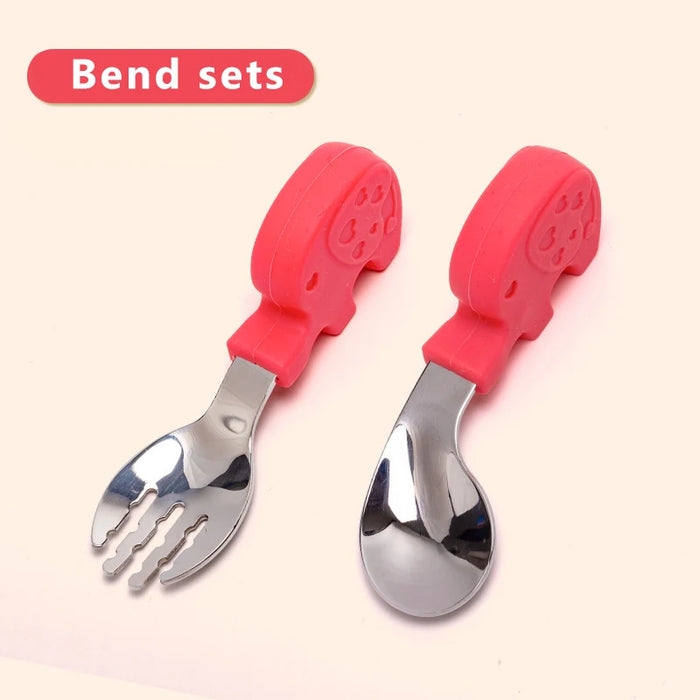 Baby Gadgets Tableware Set Children Utensil Stainless Steel Toddler Dinnerware Cutlery Cartoon Infant Food Feeding Spoon Fork