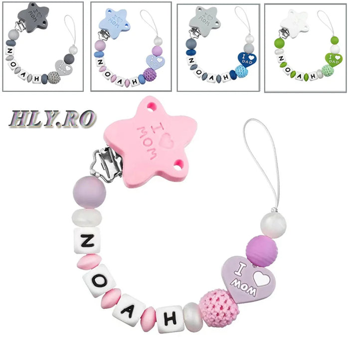 Custom Name Handmade Personalize Dummy Clips Pacifier Clips Holder Baby Silicone Rainbow Pacifier Holder Chain Baby Teether Gift