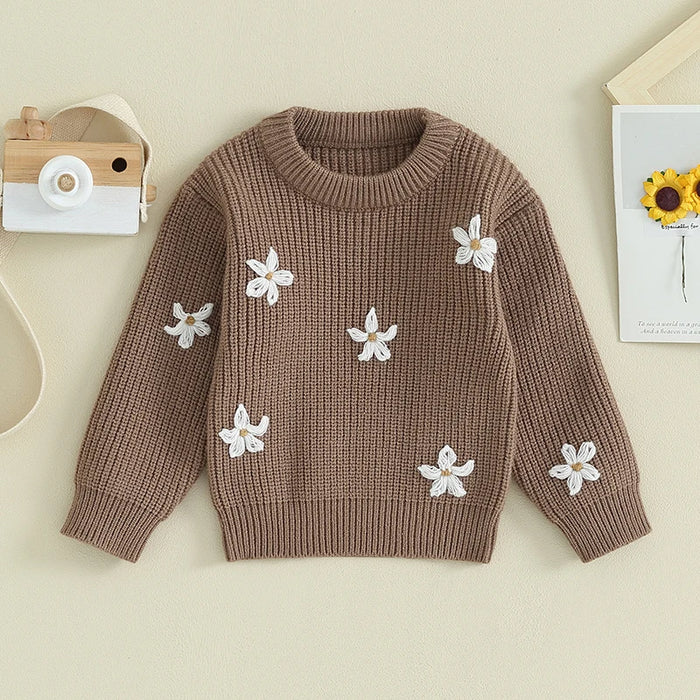 2023-09-05 Lioraitiin 0-24M Newborn Baby Girls Sweaters Clothes Toddler Flower Embroidery Knitted Loose Jumpers Tops Costume