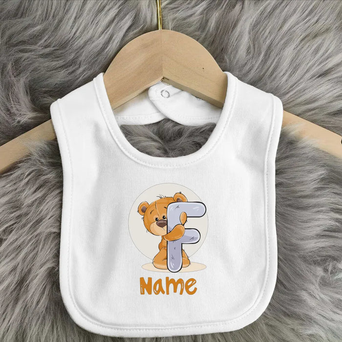 Personalised Baby Bibs Custom Initial Wite Name Boy Girl Cotton Bib  Newborn Saliva Towel Cute Bear Print Bib Baby Shower Gift