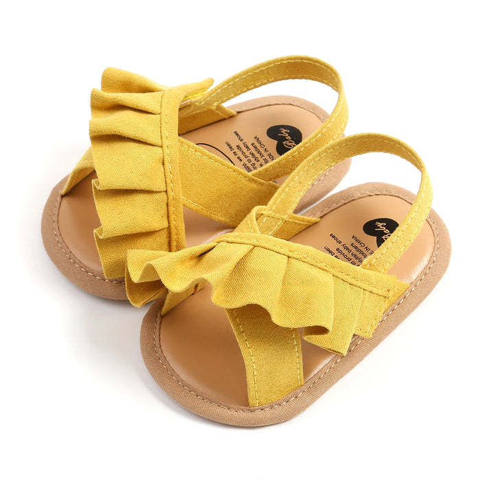EWODOS Baby Girl Summer Sandals Cute Ruffle Flats Non-Slip Soft Sole Infant Babies Kids First Walkers Clogs Suede Sandals