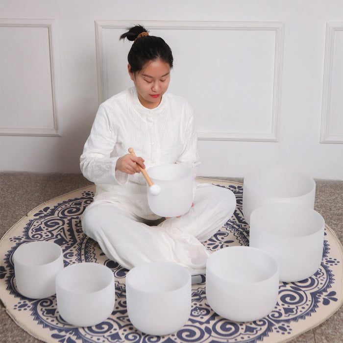 Hye-eun 7pcs 7"-12" Crystal Singing Bowls Chakra Set of 7 with Carrying Cases for Yoga Medication Sound Healing Deep Relaxation