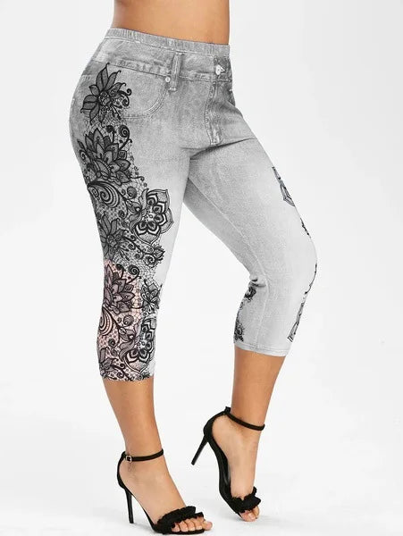 Women's Printed Denim Sportswear Leggings Oversized Hip Lifting Yoga Pants Plus Size Women Clothing  Plus Size Women Leggings