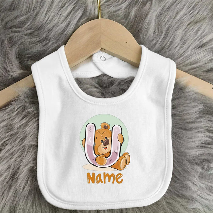 Personalised Baby Bibs Custom Initial Wite Name Boy Girl Cotton Bib  Newborn Saliva Towel Cute Bear Print Bib Baby Shower Gift