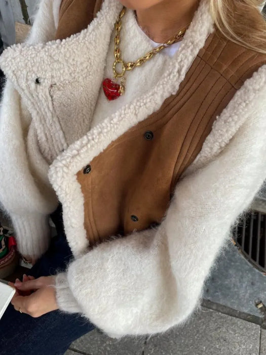 Fashion Warm Fur Vest For Women Elegant Sleeveless Turndown Collar Jackets  2023 Winter Chic Casual Faux Leather Waistcoat Vests