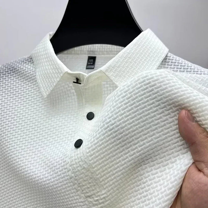 Upto 5XL Summer New Men's Lop-up Hollow Short-sleeved Polo Shirt Ice Silk -VIP Link
