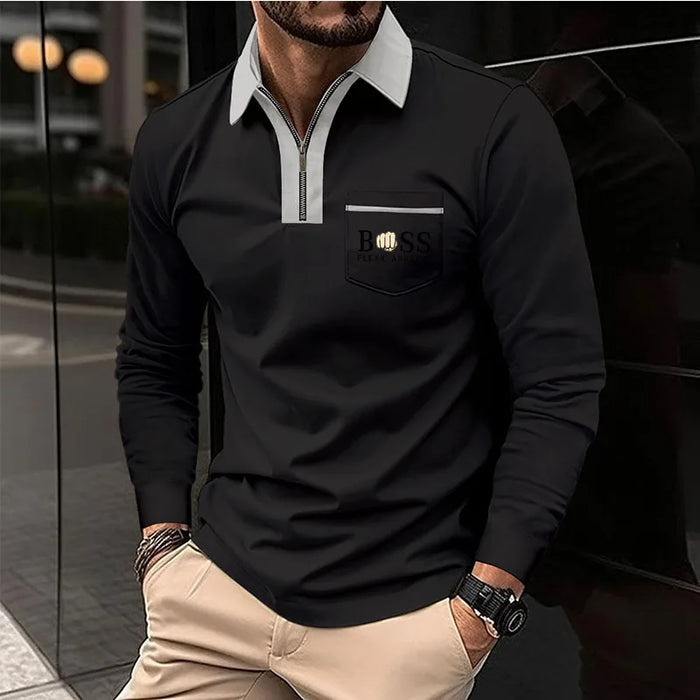 New men's autumn and winter leisure printed long sleeve POLO shirt High quality lapel button down T-shirt European size long sle
