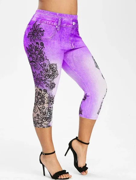 Women's Printed Denim Sportswear Leggings Oversized Hip Lifting Yoga Pants Plus Size Women Clothing  Plus Size Women Leggings