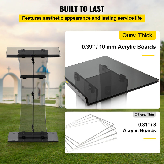 VEVOR 47" Clear Podium Stand Floor-Standing Acrylic Podium Lectern W/ Reading Surface & Storage Shelf  for Church Office School
