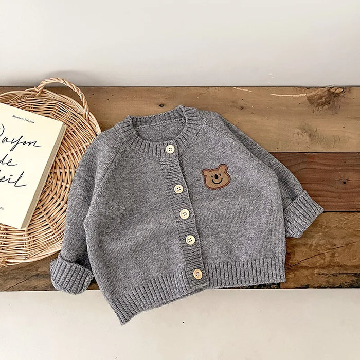 Cute Bear Autumn Baby Knitted Coats KoreanChildren's Knitted Cardigan Jacket Long Sleeved Baby Top Baby Sweater Outdoor Wear
