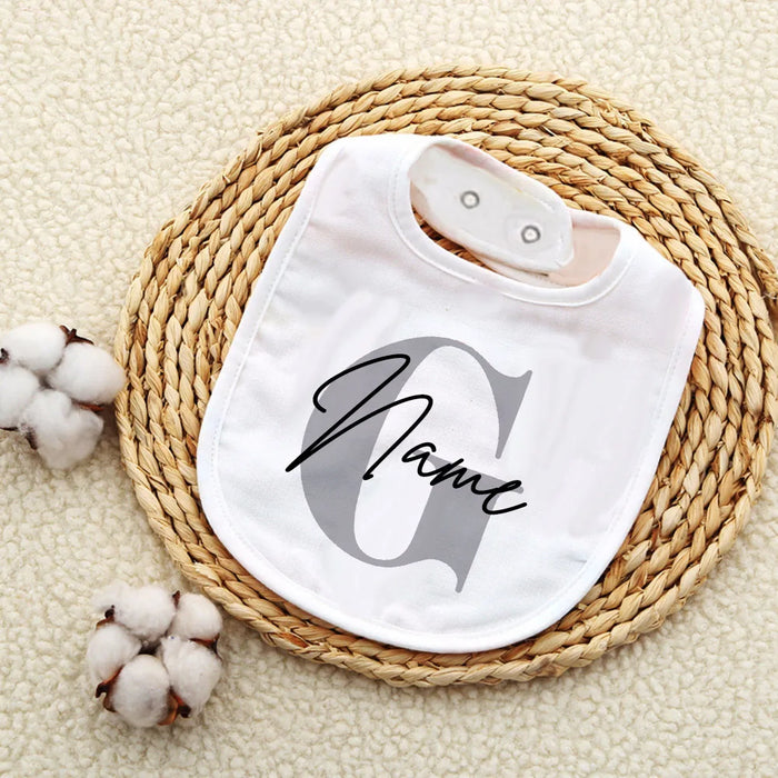 Personalised Baby Bib Bibs Custom Initial with Name Boys Cotton Infant Saliva Towel Letter Print Bib Baptism Baby Shower Gifts