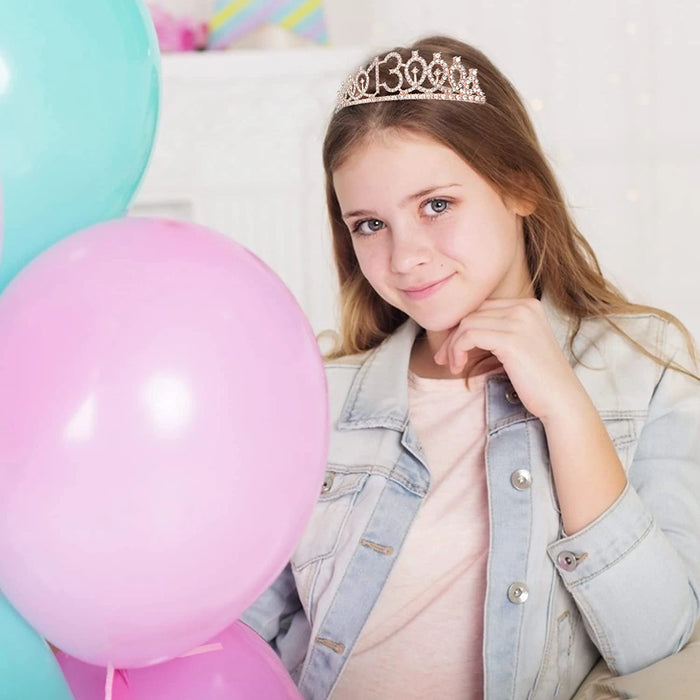 Birthday Crown Sash Set for Girls Women Happy Birthday Decoration 13th 18th 30th 40th Birthday Tiara Satin Sash Party Supplies