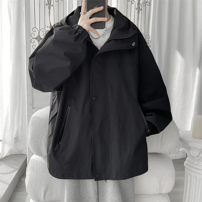 Hooded Jacket for Men Bomber Jacket Men's Windbreakers Zipper Coats Spring Autumn Loose Cargo Jacket Men Casual Sportswear