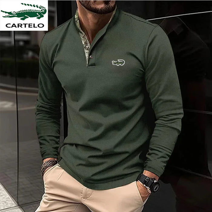 High quality Spring and autumn men's long sleeve Polo shirt fashion casual sports round neck fitness running long sleeve T-shirt
