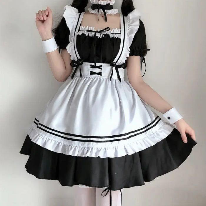 Black White Lolita Maid Girls Women Lovely Cosplay Costume Outfit Dress Sexy French Apron Servant Uniform Exotic CafeMaid 4XL