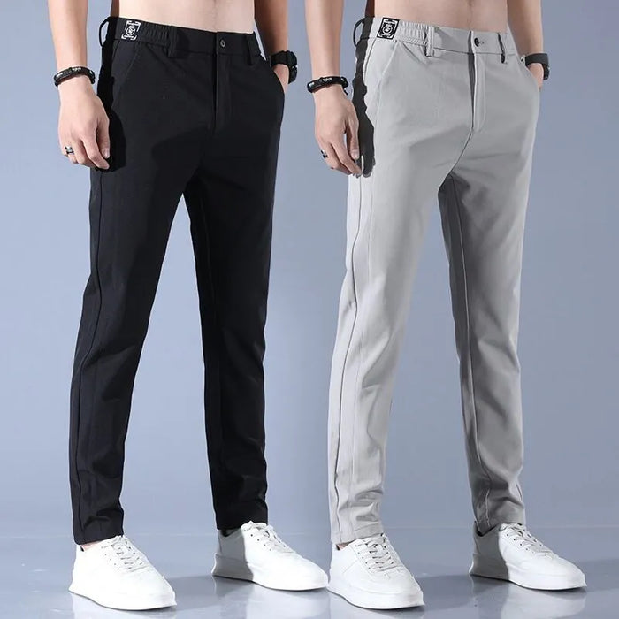 Men's Ice Silk Trousers Solid Color Mid-Waist Loose Breathable Straight-Leg Casual Pants Thin Quick-Drying Sports Pants