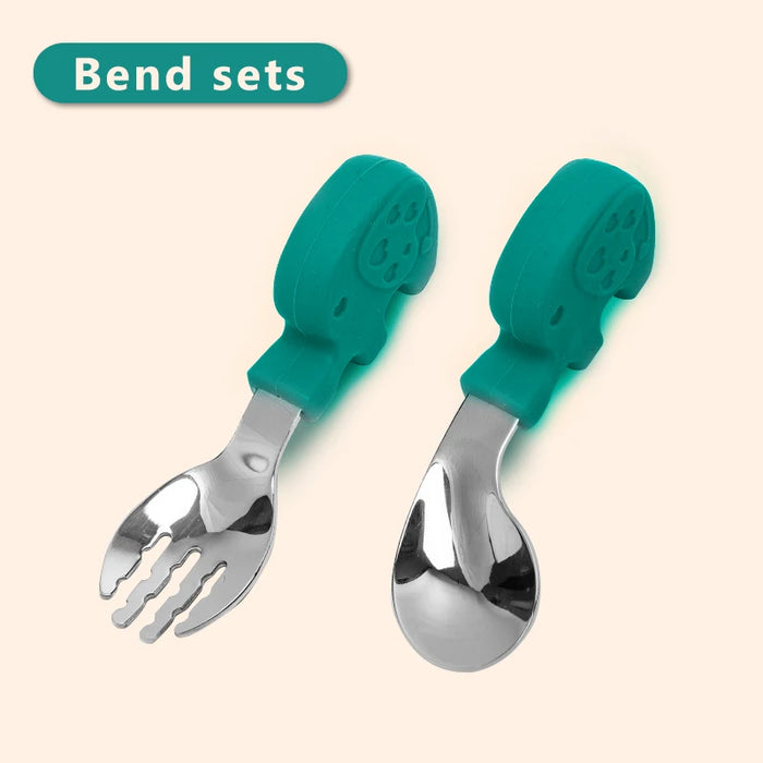 Baby Gadgets Tableware Set Children Utensil Stainless Steel Toddler Dinnerware Cutlery Cartoon Infant Food Feeding Spoon Fork